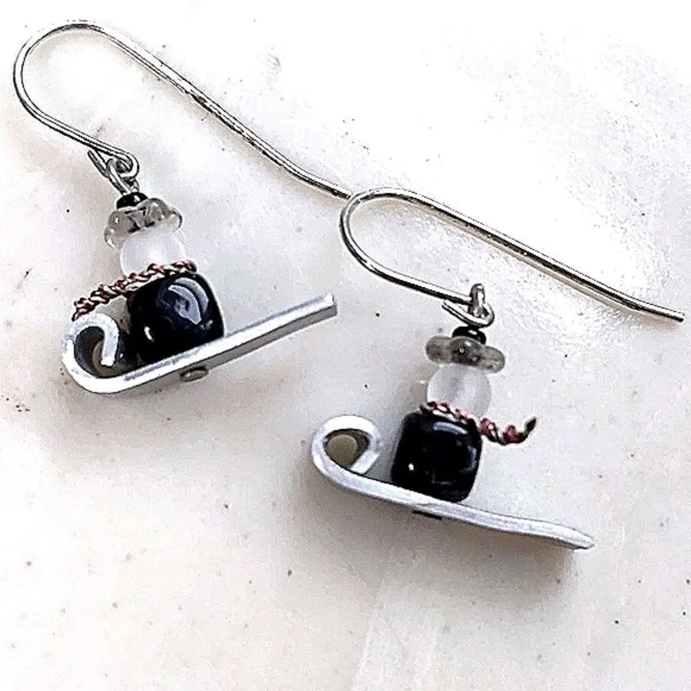 Artisan Sledding-In-Winter Handmade Bead & Silver Earrings